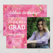 Fotoroze Waterverf Art Afstuderen Kaart (Voorkant / Achterkant)