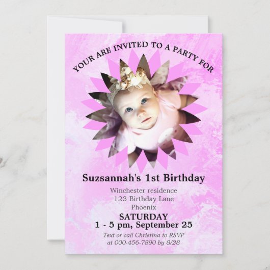 Fotoroze Waterverf Sjabloon aanjager Kaart (Voorkant)