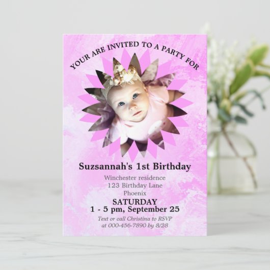 Fotoroze Waterverf Sjabloon aanjager Kaart (Staand voorkant)