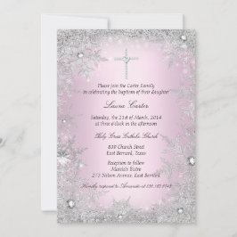 Fotoroze zilver Snowflake Baptism/Christening Kaart