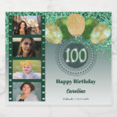 Foto's, 100e verjaardag Groene Glitter Champagne Sparkling Wijnetiket (Enkel label)