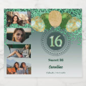 Foto's, 16e Verjaardag Groene Glitter Champagne Sparkling Wijnetiket (Enkel label)
