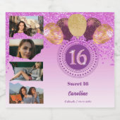 Foto's, 16e Verjaardag Roze Glitter Champagne Sparkling Wijnetiket (Enkel label)