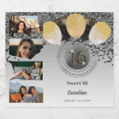 Foto's, 16e Verjaardag Zwart Goud Glitter Champagn Sparkling Wijnetiket (Enkel label)