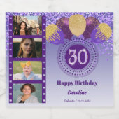 Foto's, 30e verjaardag Paarse Glitter Champagne Sparkling Wijnetiket (Enkel label)