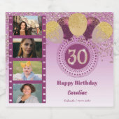 Foto's, 30e verjaardag Roos Gouden Glitter Champag Sparkling Wijnetiket (Enkel label)