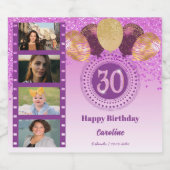 Foto's, 30e verjaardag Roze Glitter Champagne Sparkling Wijnetiket (Enkel label)