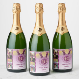 Foto's, 40e verjaardag Roos Gouden Glitter Champag Sparkling Wijnetiket