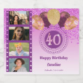 Foto's, 40e verjaardag Roze Glitter Champagne Sparkling Wijnetiket (Enkel label)