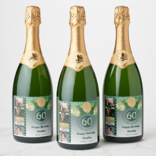 Foto's, 60e verjaardag Groene Glitter Champagne Sparkling Wijnetiket