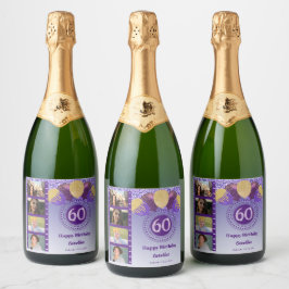 Foto's, 60e verjaardag Paarse Glitter Champagne Sparkling Wijnetiket