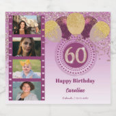 Foto's, 60ste verjaardag Roos Gouden Glitter Champ Sparkling Wijnetiket (Enkel label)