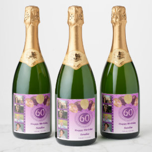 Foto's, 60ste verjaardag Roze Glitter Champagne Sparkling Wijnetiket