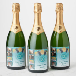 Foto's, 70e verjaardag Blauwgroen Blue Glitter Cha Sparkling Wijnetiket