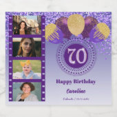 Foto's, 70e verjaardag Paarse Glitter Champagne Sparkling Wijnetiket (Enkel label)