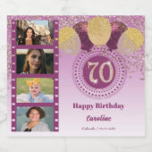 Foto's, 70e verjaardag Roos Gouden Glitter Champag Sparkling Wijnetiket (Enkel label)