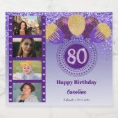 Foto's, 80e verjaardag Paarse Glitter Champagne Sparkling Wijnetiket (Enkel label)