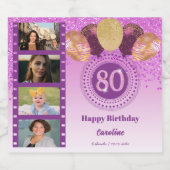 Foto's, 80ste verjaardag Roze Glitter Champagne Sparkling Wijnetiket (Enkel label)