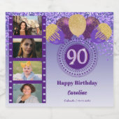 Foto's, 90ste verjaardag Paarse Glitter Champagne Sparkling Wijnetiket (Enkel label)