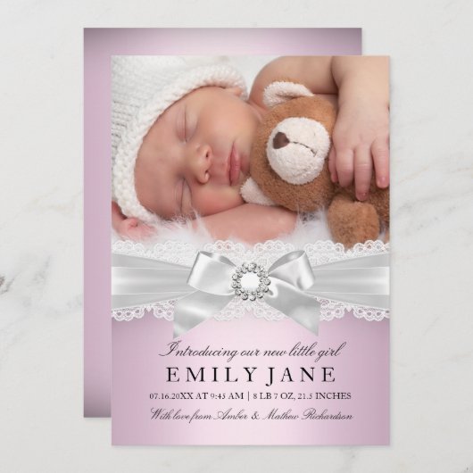  foto's - Aankondiging van geboorte foto's met roz (Voorkant / Achterkant)