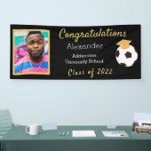 Foto's Afstudeerder Voetbal zwart-wit en goudgrana Spandoek (Beurs)