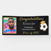 Foto's Afstudeerder Voetbal zwart-wit en goudgrana Spandoek (Horizontaal)