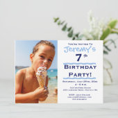 Foto's Blue Birthday Party Uitnodiging voor kinder (Staand voorkant)