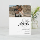 Foto's bold names calligrafie zwarte witte bruilof kaart (Staand voorkant)