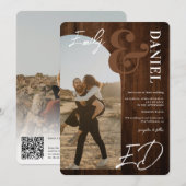 Foto's bold names script arch: bruin hout bruiloft kaart (Voorkant / Achterkant)