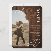 Foto's bold names script arch: bruin hout bruiloft kaart (Voorkant)