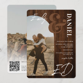 Foto's bold names script arch: bruin hout bruiloft kaart