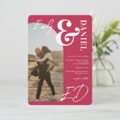 Foto's bold names script arch magenta bruiloft kaart (Staand voorkant)
