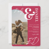 Foto's bold names script arch magenta bruiloft kaart (Voorkant)