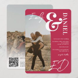 Foto's bold names script arch magenta bruiloft kaart