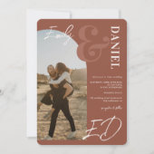 Foto's bold names script arch terracotta bruiloft kaart (Voorkant)