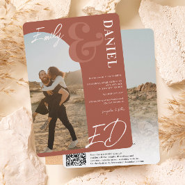 Foto's bold names script arch terracotta bruiloft kaart