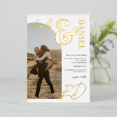 Foto's bold names script black white bruiloft folie uitnodiging (Staand Voorkant)