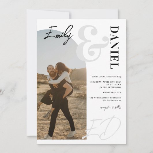 Foto's bold names script black white bruiloft kaart (Voorkant)