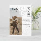 Foto's bold names script black white bruiloft kaart (Staand voorkant)