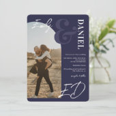 Foto's bold names script boogblauw huwelijk kaart (Staand voorkant)