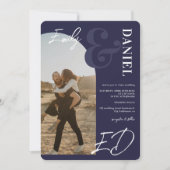 Foto's bold names script boogblauw huwelijk kaart (Voorkant)