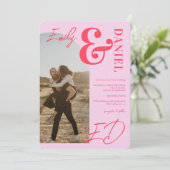 Foto's bold names script retro roze bruiloft kaart (Staand voorkant)