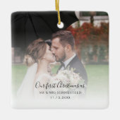 Foto's bruiloft Een eerste Kerstmis als de heer en Keramisch Ornament (Voorkant)