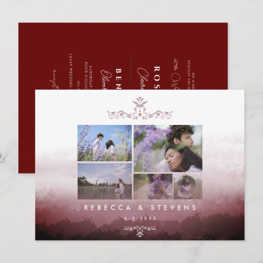 Foto's Burgundy Waterverf Abstract huwelijk Kaart (Voorkant / Achterkant)
