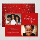 Foto's Collage Bright Red Sparkle Modern Feestdagenkaart (Voorkant / Achterkant)