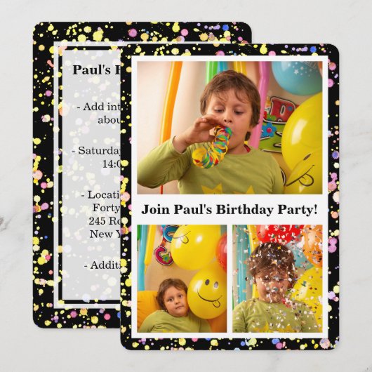 Foto's Confetti Design Verjaardagsfeest Kaart (Voorkant / Achterkant)