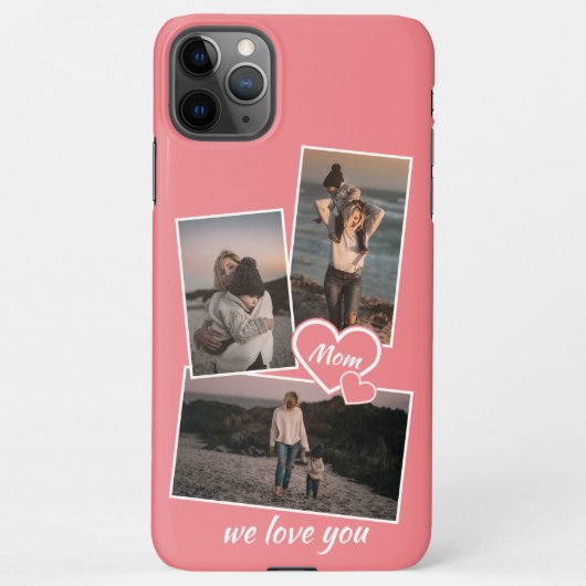 Foto's en hart op koraal rood perzik blush roze iPhone hoesje (Achterkant)