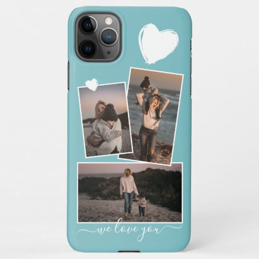 Foto's en hart op licht turquoise Blauwgroen blauw iPhone Hoesje (Achterkant)