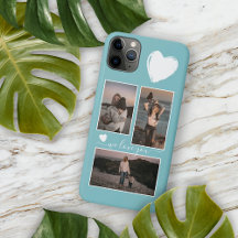 Foto's en hart op licht turquoise turkoois blauw