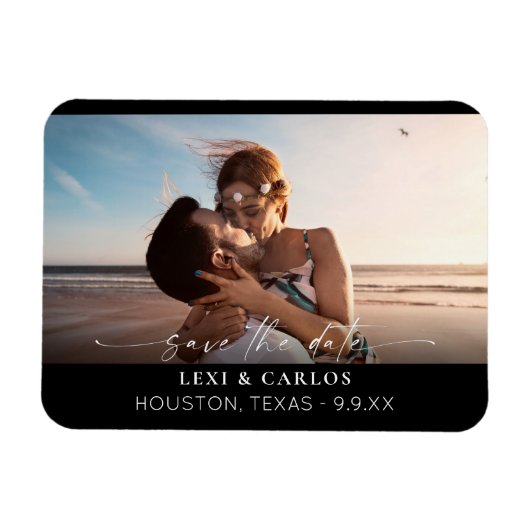 Foto's en kalligrafie 3B Mod-w Dark Save the Date Magneet (Horizontaal)